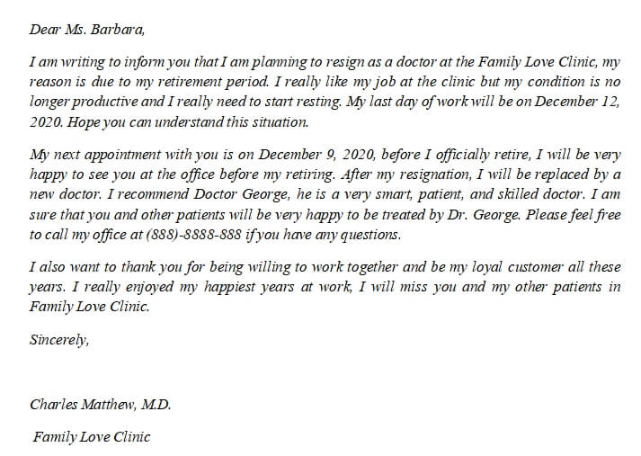 208. Physician Resignation Letter to Patients