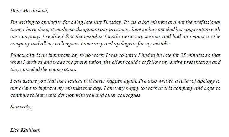 210. Apology Letter for Being Late