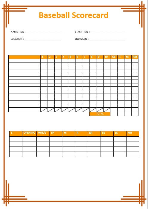 baseball scorecard template in word free download