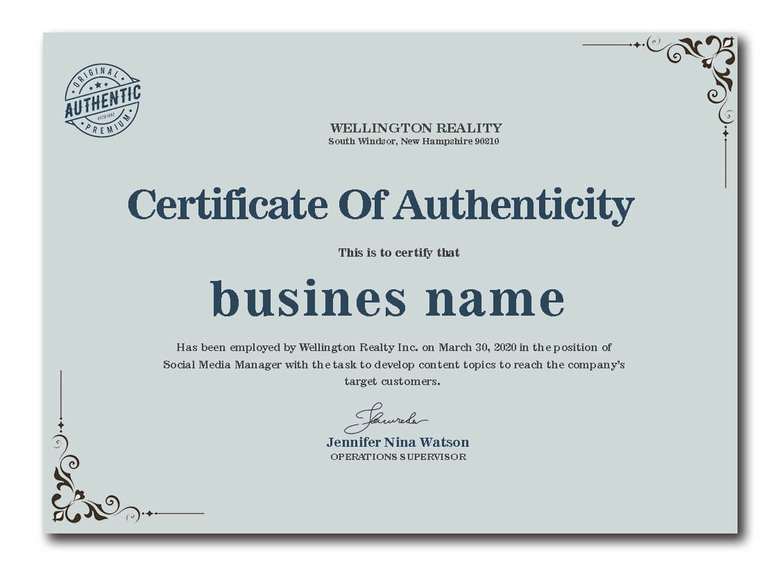 10+ Certificate of Authenticity template photoshop | room surf.com