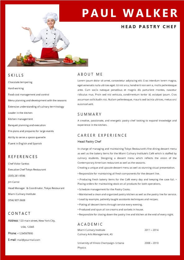 chef resume template free download word