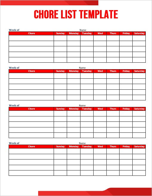 chore list template free download word
