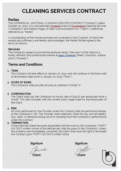 cleaning contract template free download