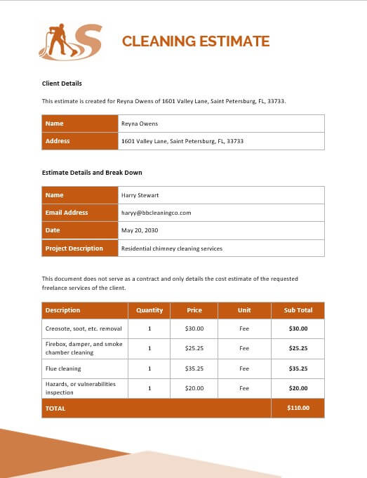 cleaning estimate template free download