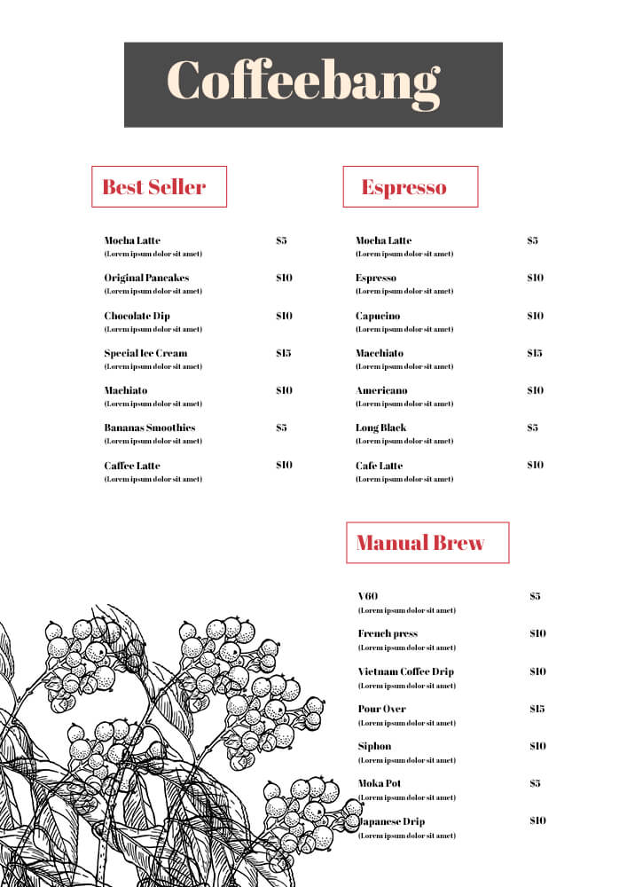 coffee shop menu template free psd template