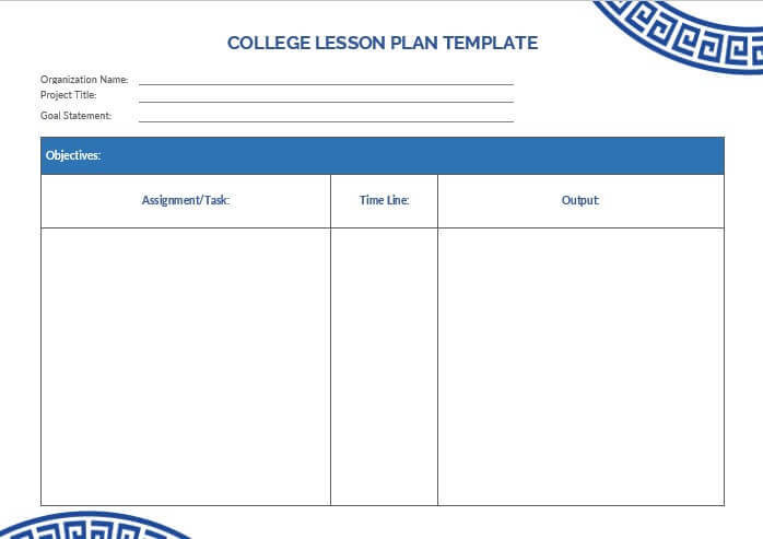college lesson plan template example word design