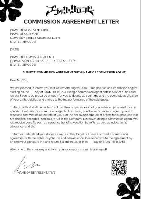 commission agreement letter template free download word