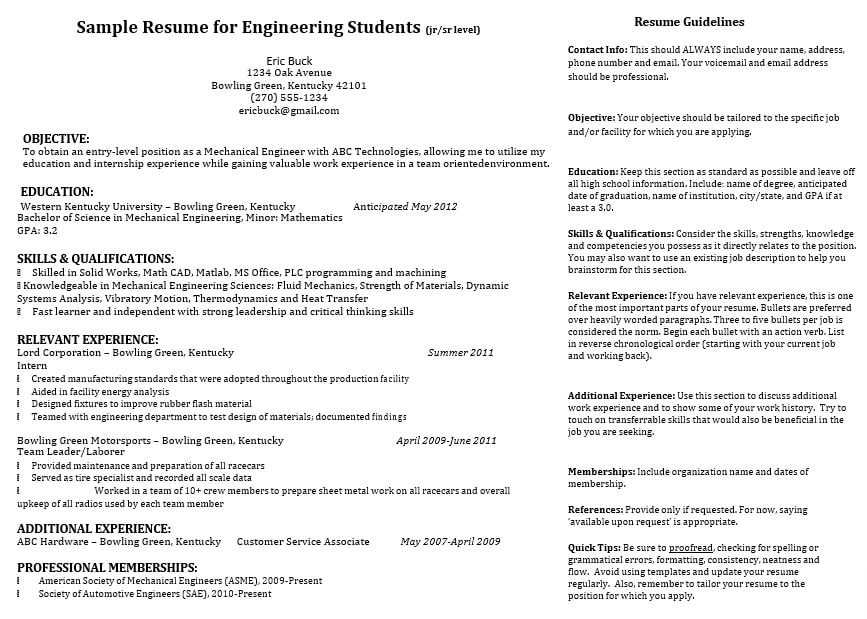 Chronological Resume for Engineering Students
