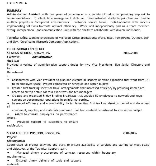 Executive Administrative Assistant Resume by Professional Experience