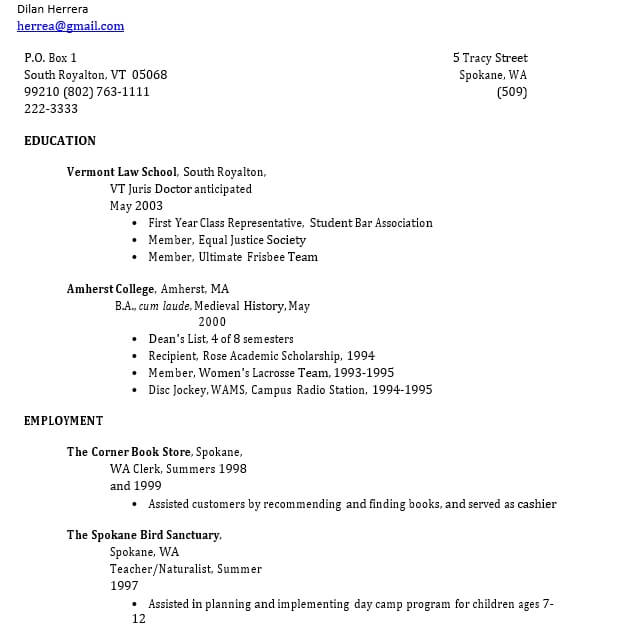 First Year College Student Resume