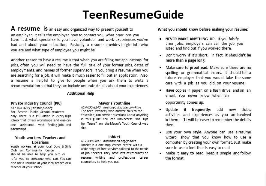 Free Teenage Resume Template