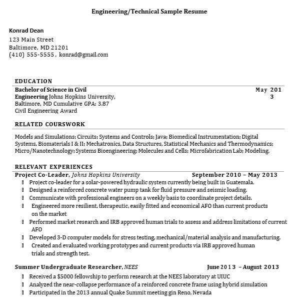 Technical Engineering Resume