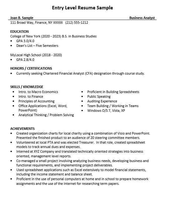 entry level resume sample