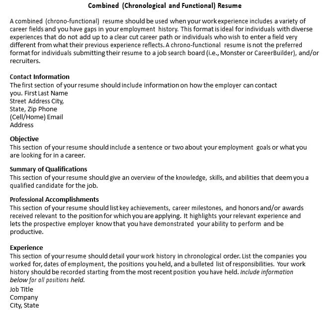 Chronological and Functional Combination Resume PDF Free Download
