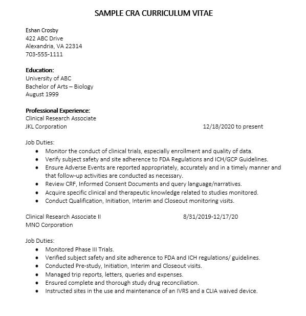 Clinical Research Assistant Resume