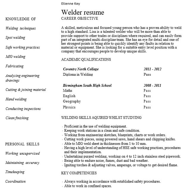 Entry Level Welder Resume