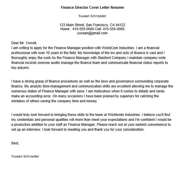 Finance Director Cover Letter Resume
