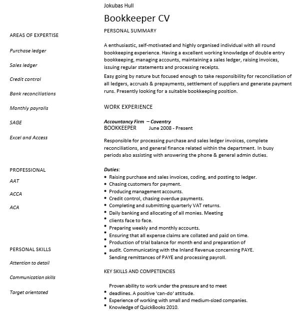 General Bookkeeper Resume