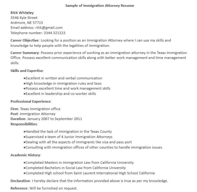 Immigration Attorney Resume Template