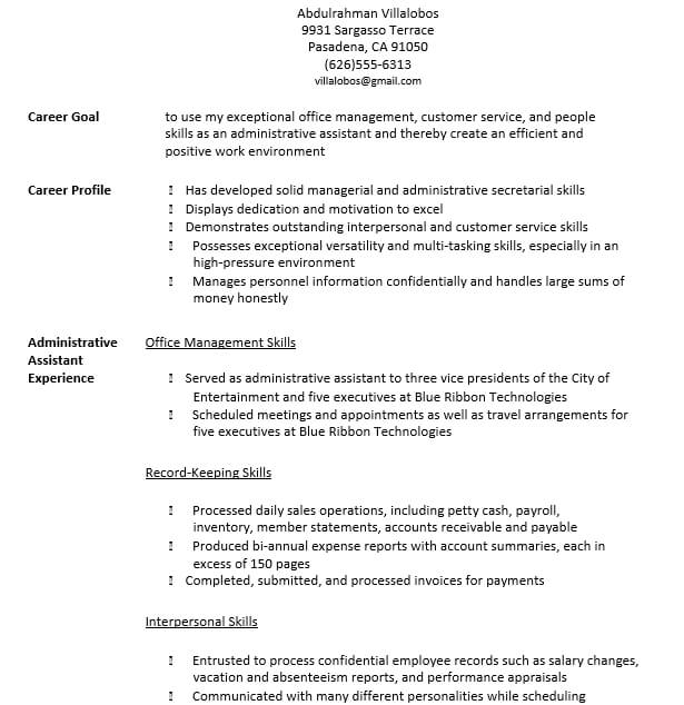 Legal Administrative Assistant Combination Resume