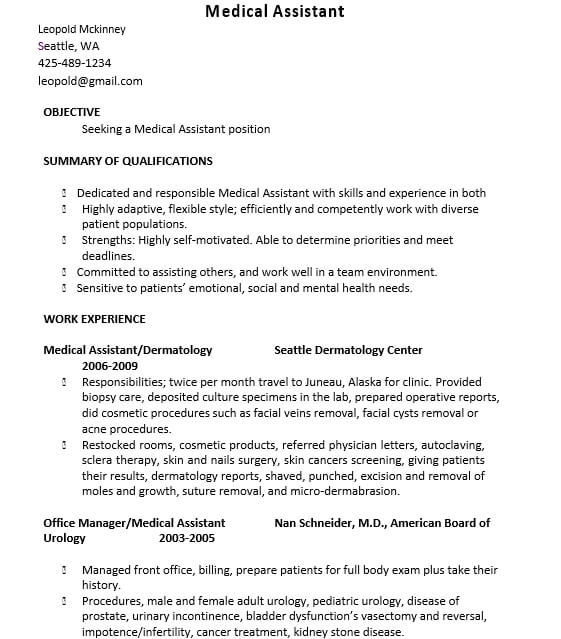 Medical Support Assistant Resume 1