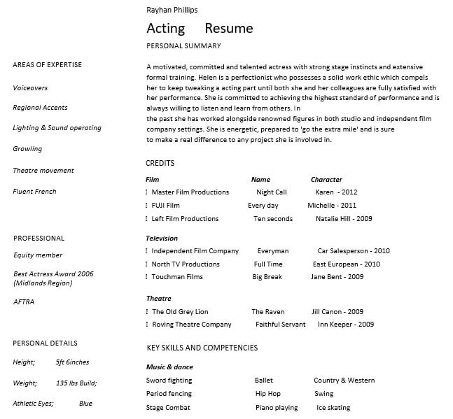 Professional Actor Resume Template in PDF