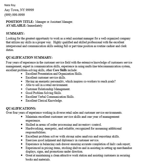 Retail Sales Cashier Resume 1