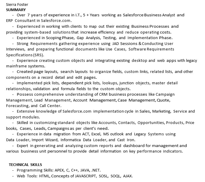 Salesforce Business Analyst Resume