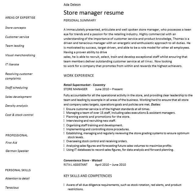 Store Manager Resume 1
