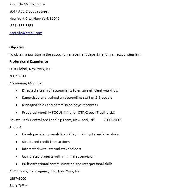 accounting student resume sample