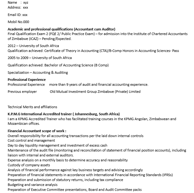 Accounting Auditor Resume Sample