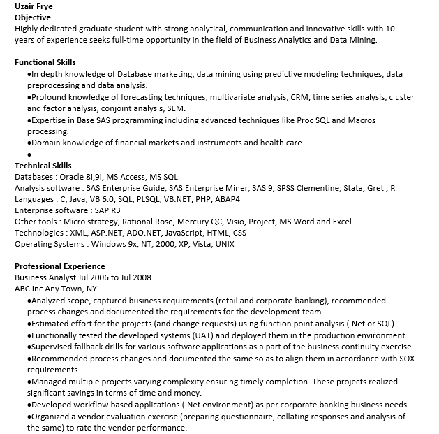 Banking Business Analyst Resume