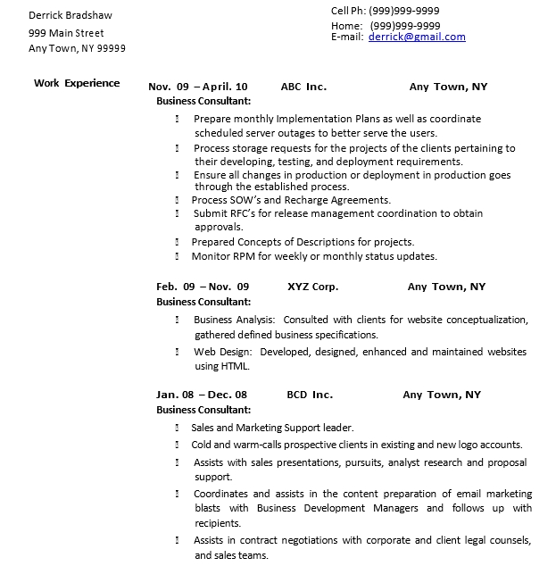 Business Consultant Resume Free PDF Template
