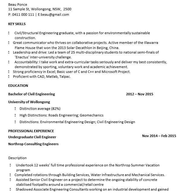 Civil Engineer Resume PDF Template Download
