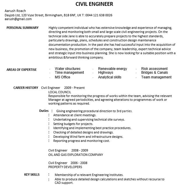 Civil Project Engineer Resume PDF Free Download