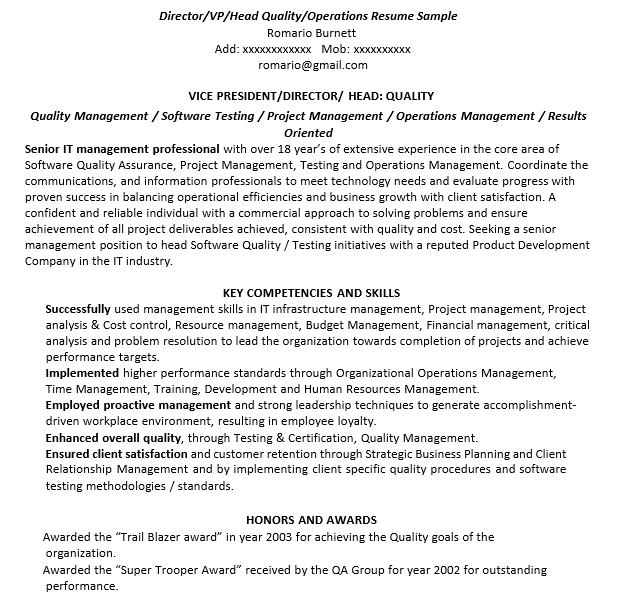 Director of Quality Control Operation Resume