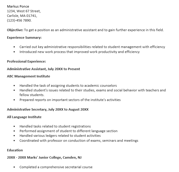 Education Administrative Assistant Resume