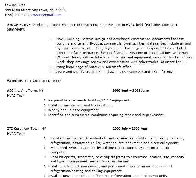 Entry Level HVAC Resume Free PDF Download