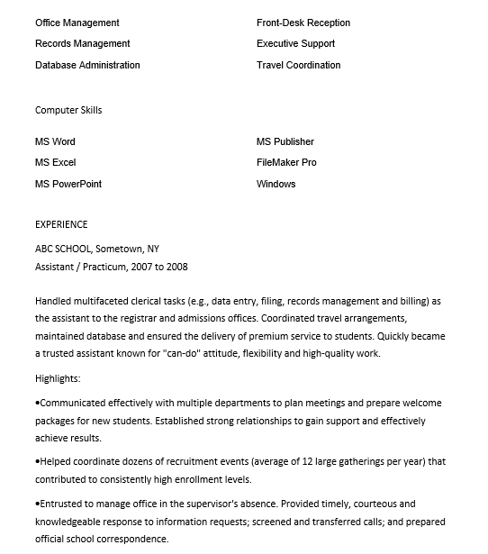Entry Level Office Administration Resume