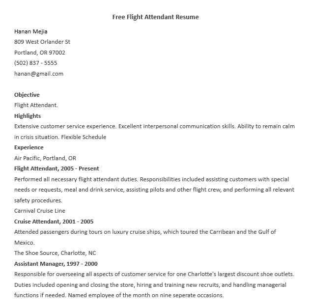 Free Flight Attendant Resume in Word