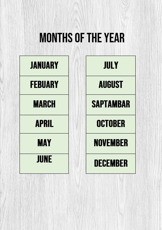 simple months of the year letter