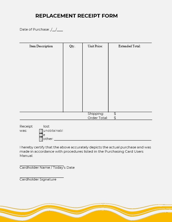 Blank Replacement Receipt Form