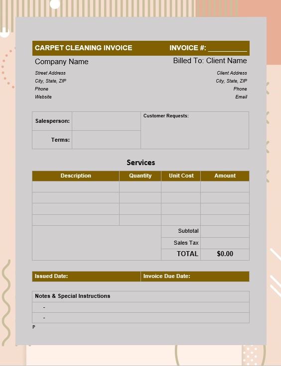 Carpet Cleaning Invoice