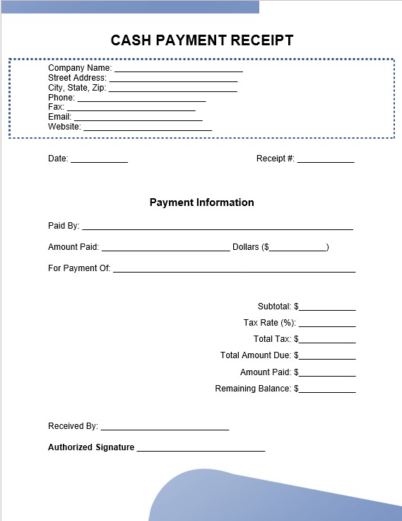Cash Payment Receipt Template