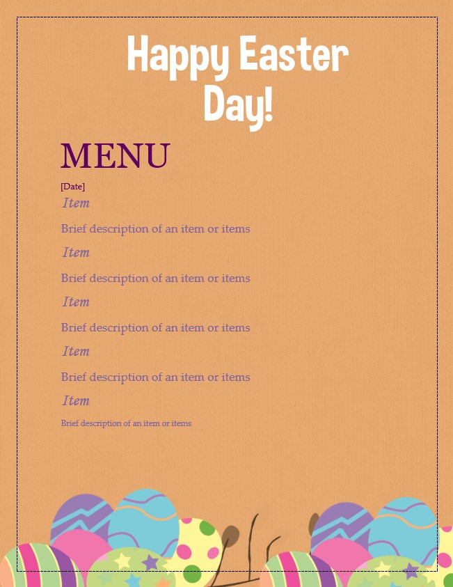 Easter day menu template
