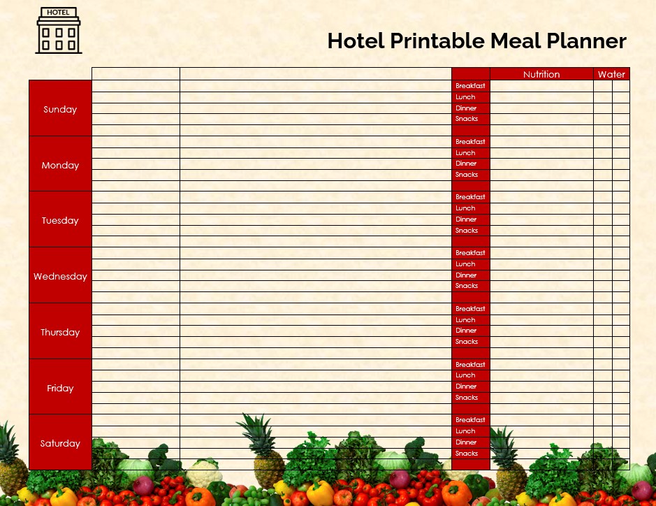 Hotel printable meal planner