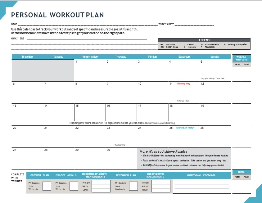 Personal Workout Plan Template