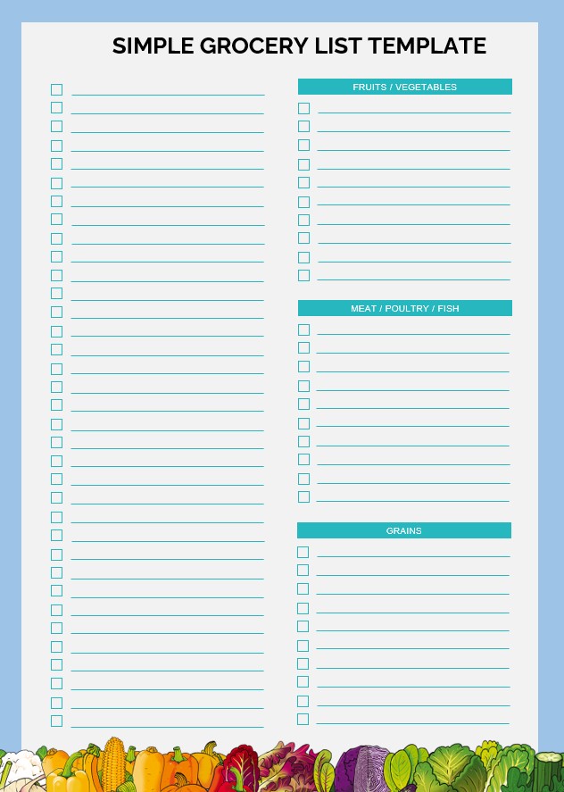Simple Grocery List Template