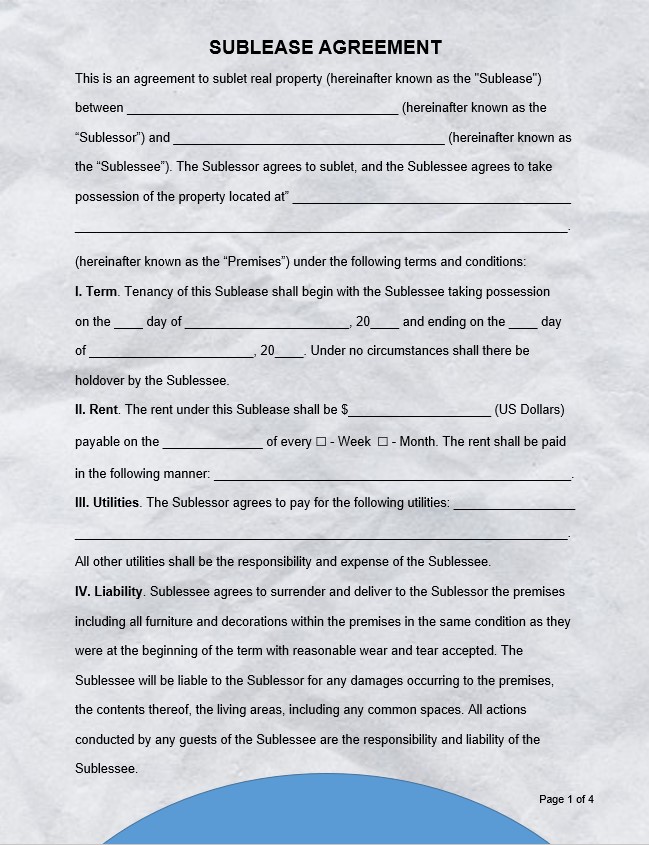 Sublease Agreement Lease Template