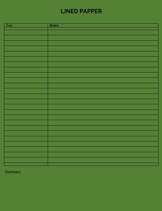 Table lined paper template